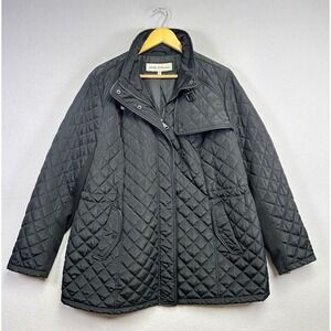 Sebby Collection Quilted Puffer Coat Jacket Black Full Zip Layering Outerwear 1X